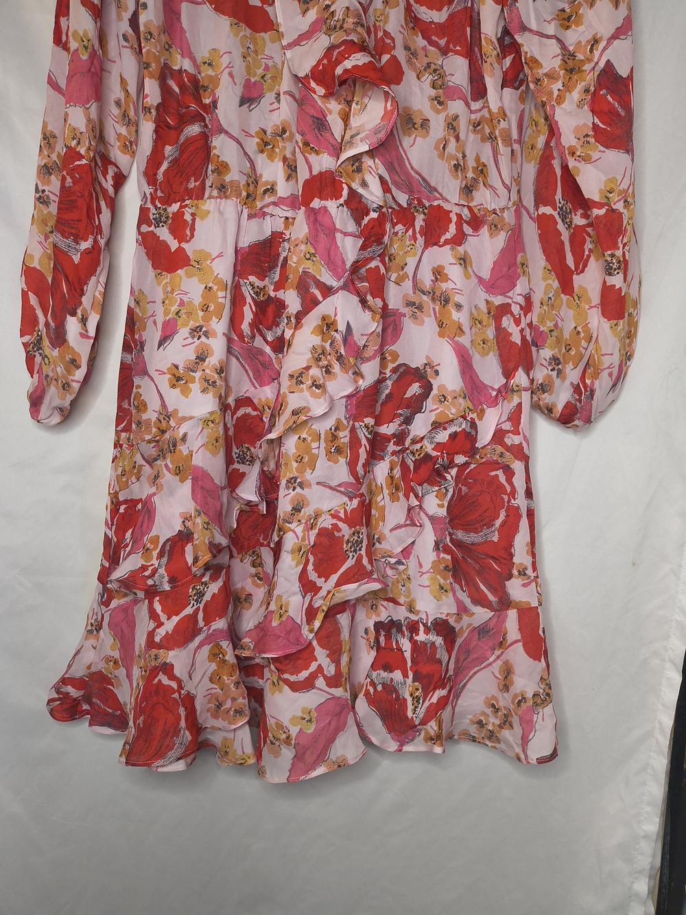 Parker Pink Floral Ruffle Midi Dress with Red & Yellow Accents - Picture 2 of 6